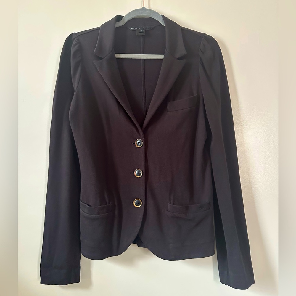 EUC Marc by Marc Jacobs shirred sleeve 3-button Black jersey knit Blazer jacket